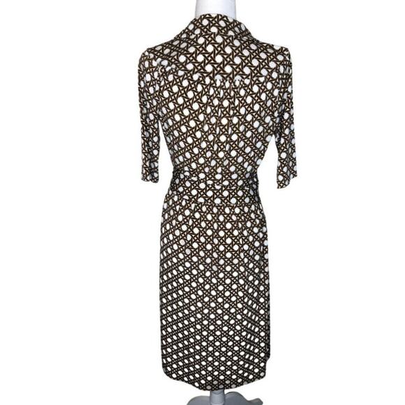 Talbots Faux Wrap Dress in Brown and White Weave Print Retro US 4 - Picture 2 of 16
